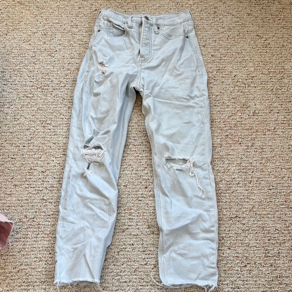 Old Navy Blue Straight Leg Jeans with Distressed Details